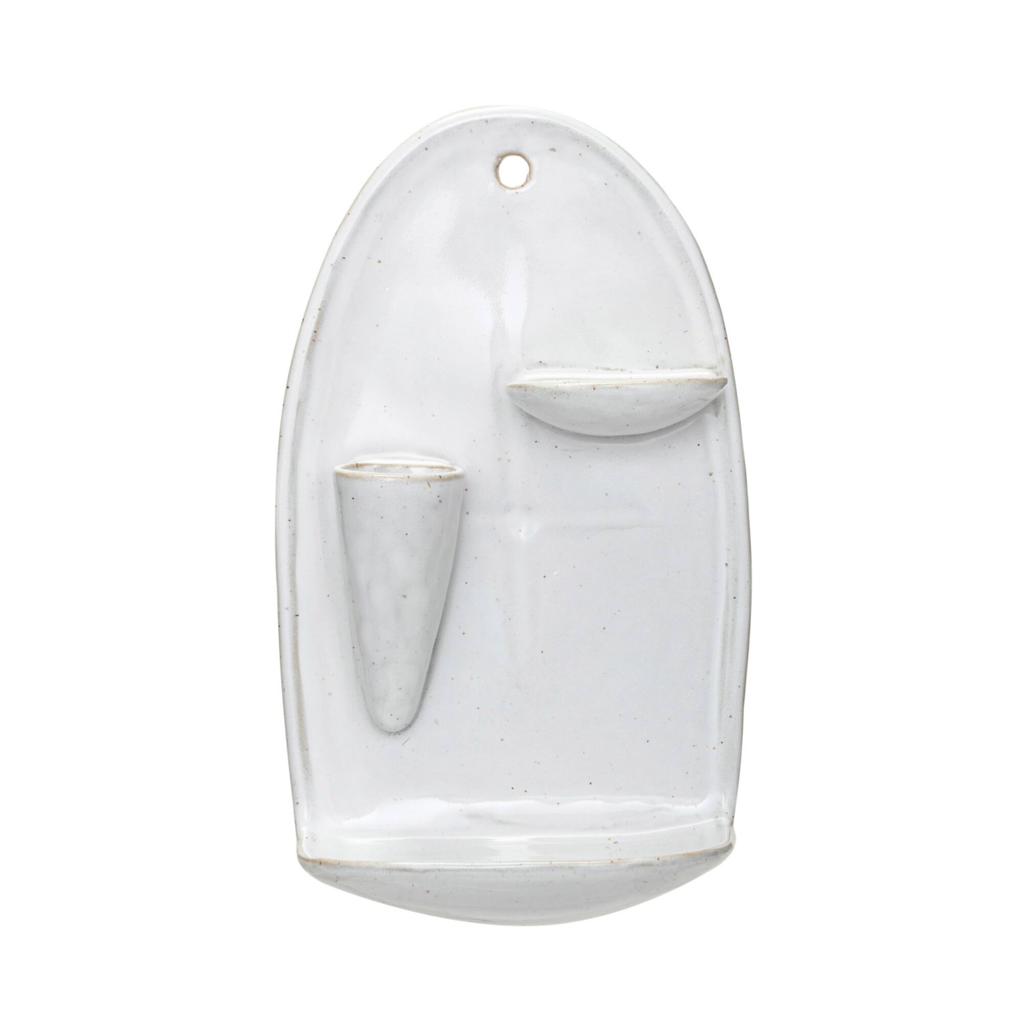 Hello Honey® 9" White Stoneware Wall Vase with 2 Shelves & Reactive Glaze
